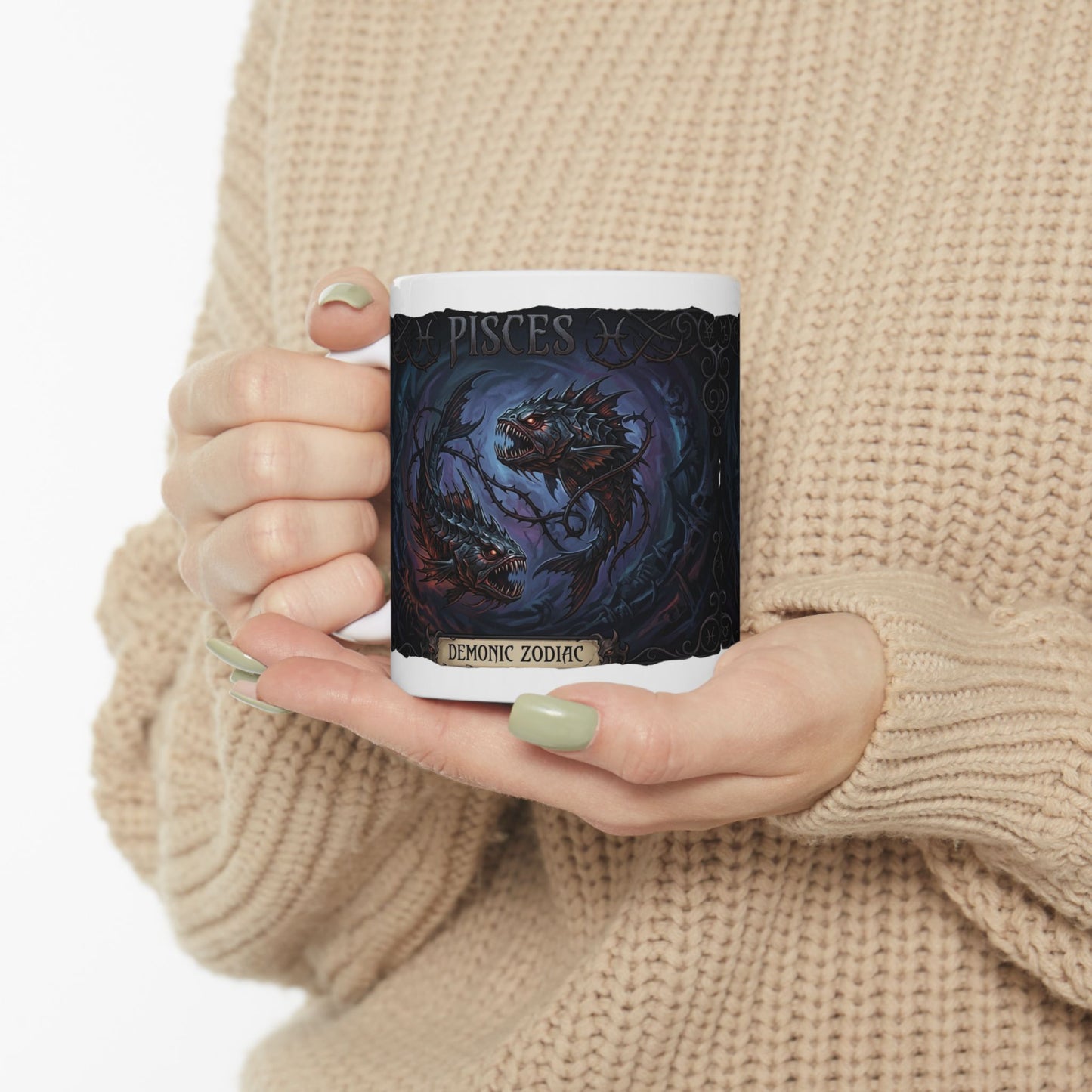 Dark Fantasy Pisces Mug — Gothic Creature Ceramic Coffee Cup (11oz/15oz)