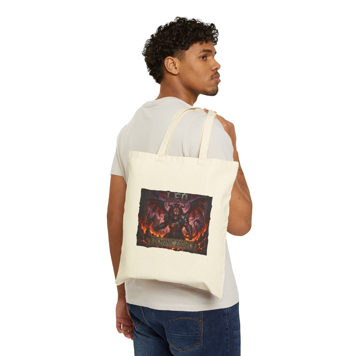 Demonic Leo Zodiac Tote Bag – Gothic Occult Cotton Canvas Shopper