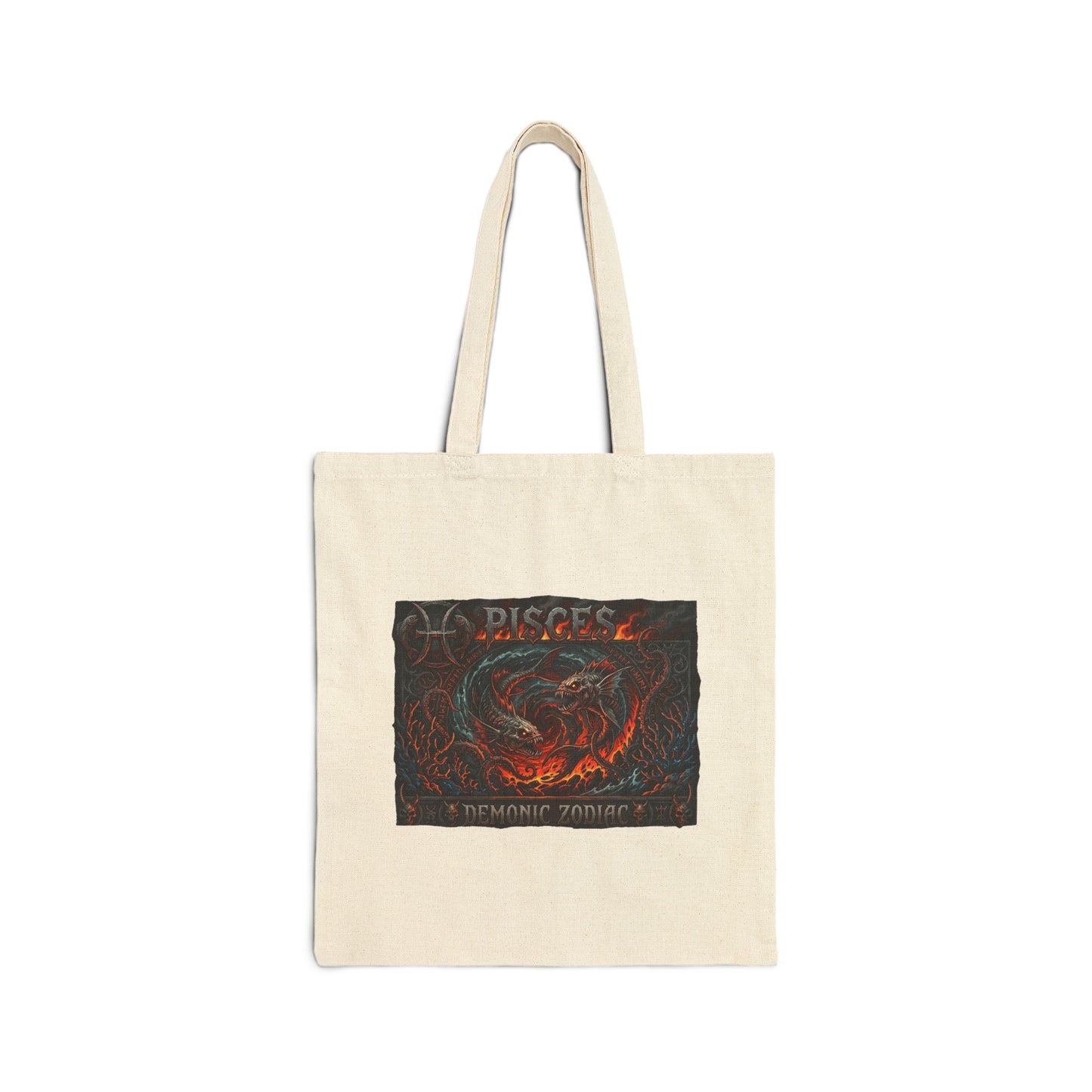 Demonic Pisces Zodiac Canvas Tote Bag — Dark Fantasy Pisces Art  Eco Shopper