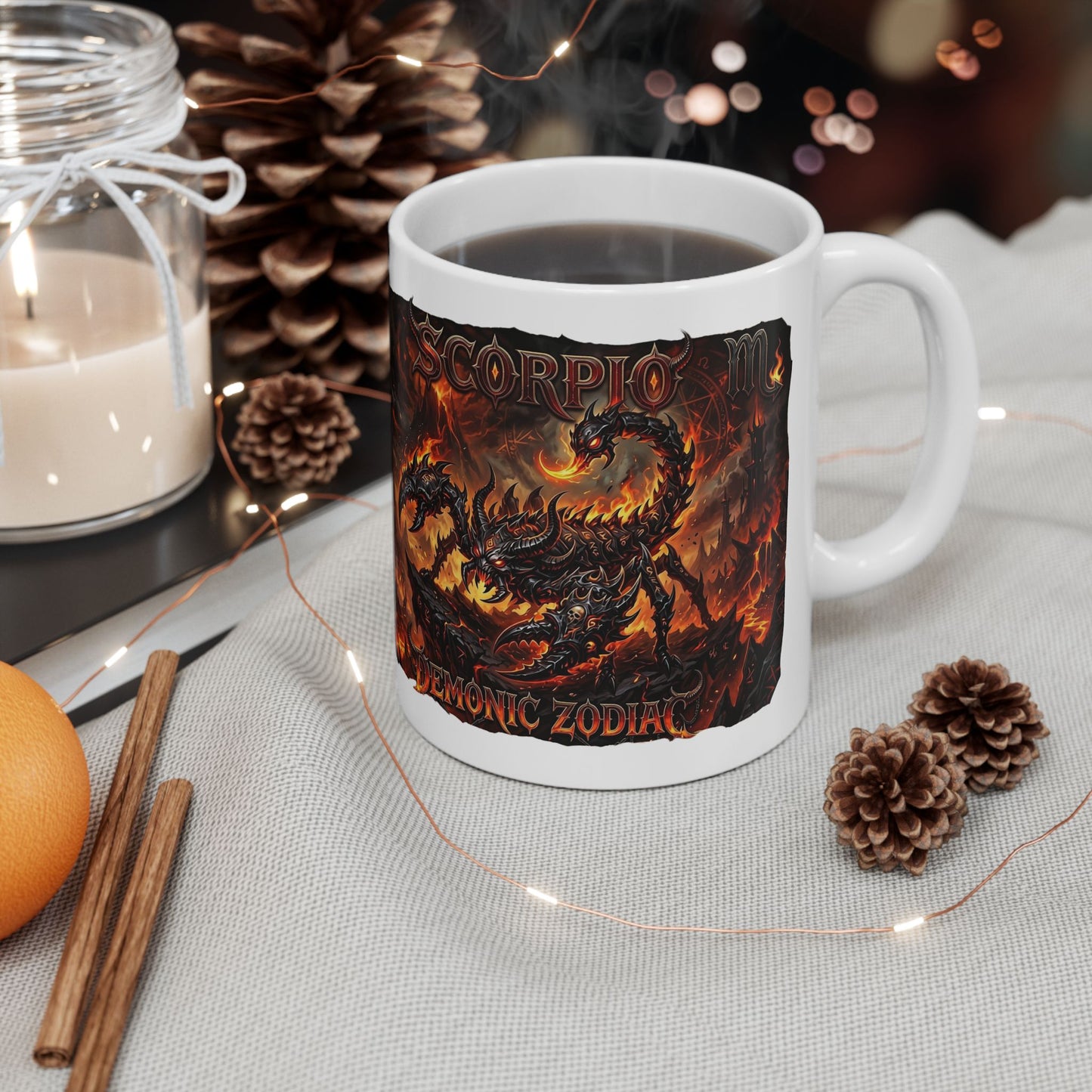 Demonic Scorpio Ceramic Mug — Fiery Gothic Coffee Cup (11oz & 15oz)