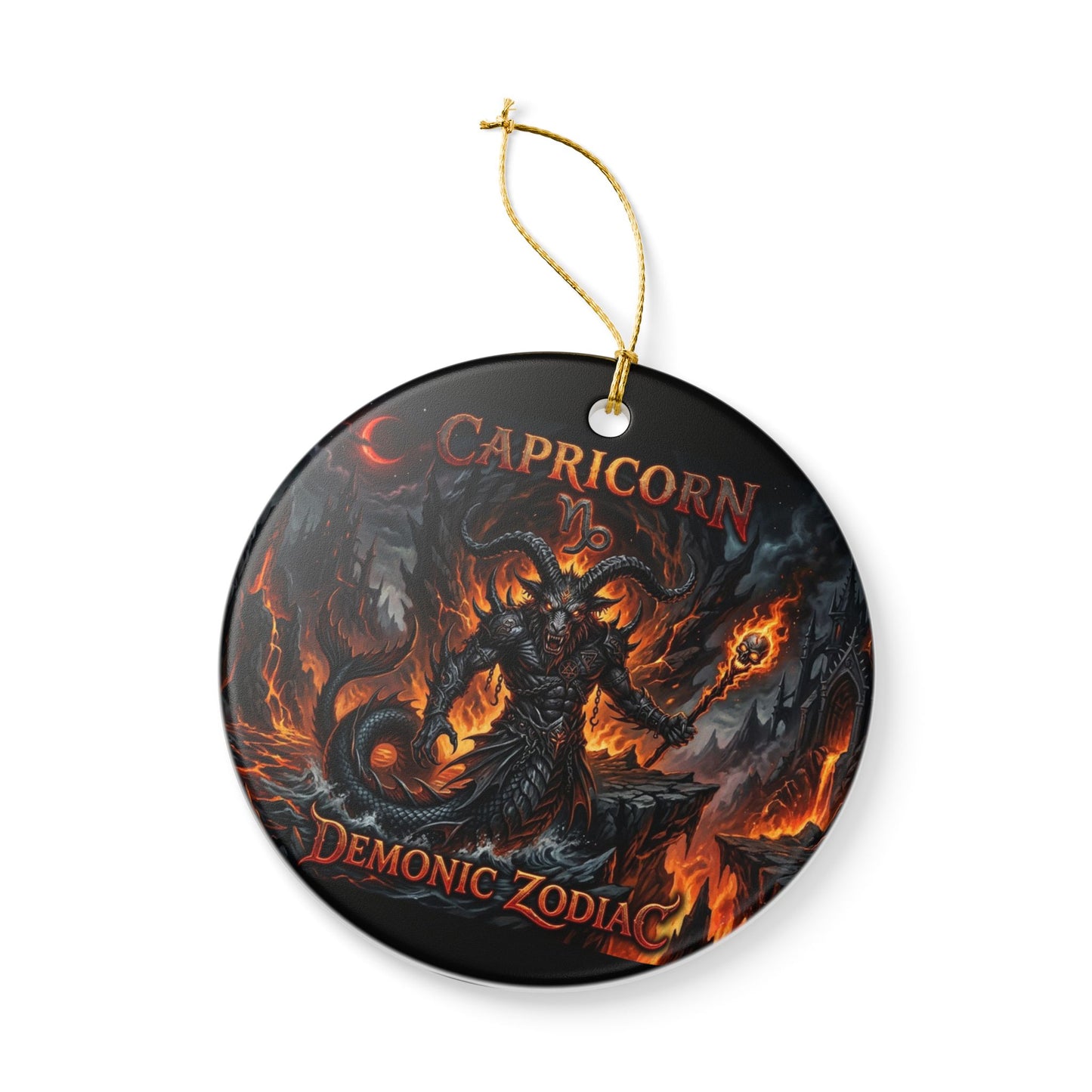 Capricorn Demonic Zodiac Ceramic Ornament — Gothic Astrological Holiday Decoration