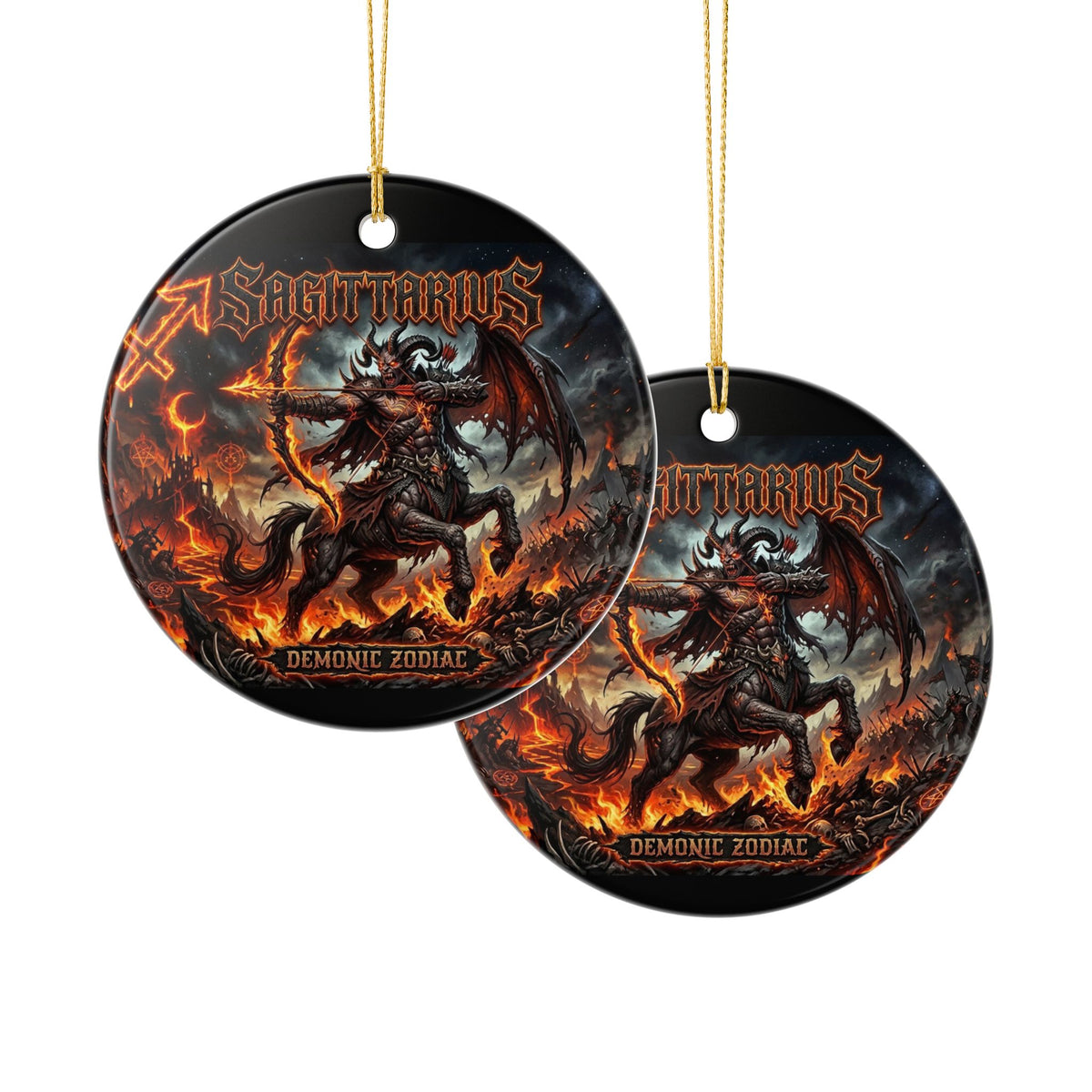 Sagittarius Demonic Zodiac Ceramic Ornament — Fiery Centaur Astrology Decoration