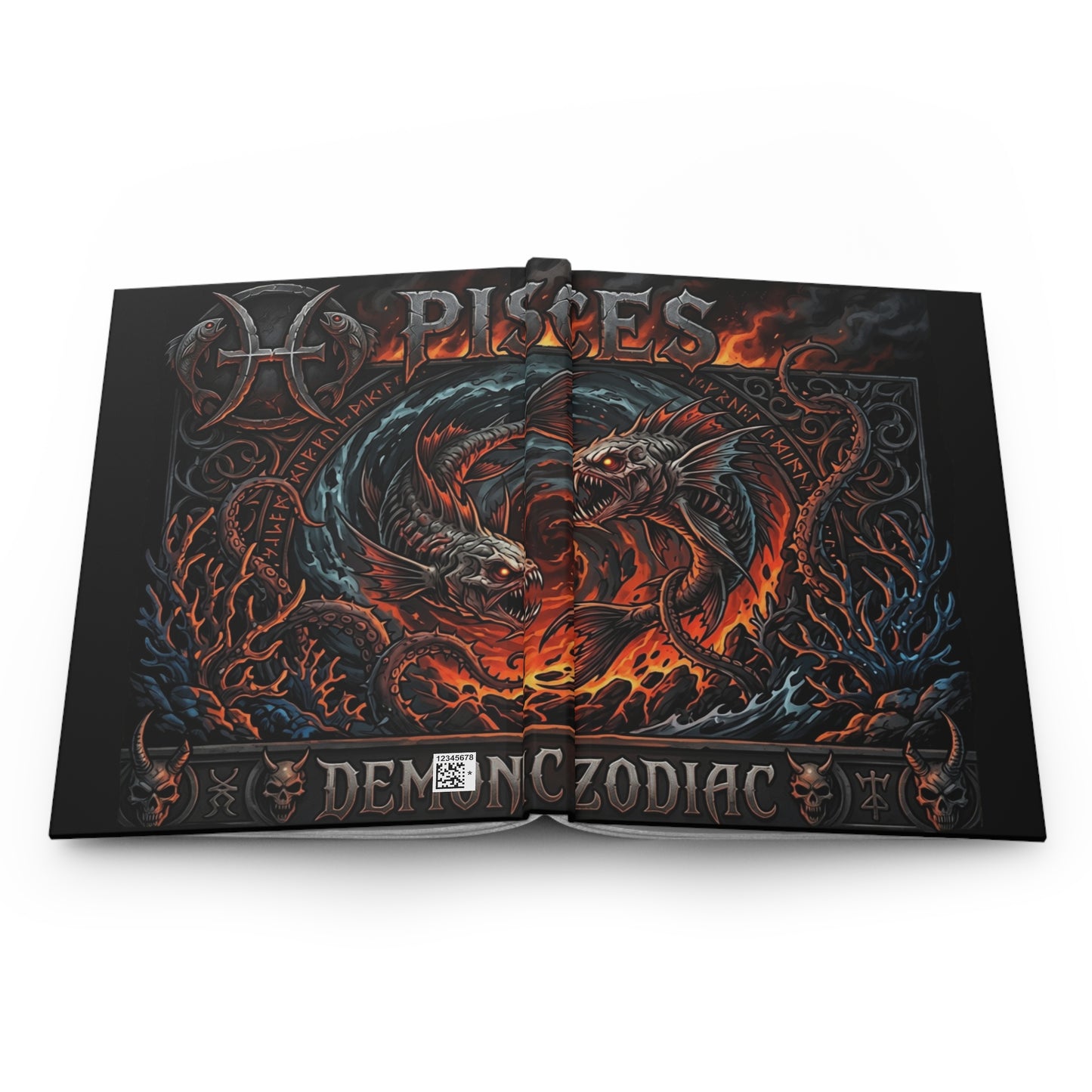 Pisces Zodiac Hardcover Journal — Fiery Mythic Fish Lined Notebook