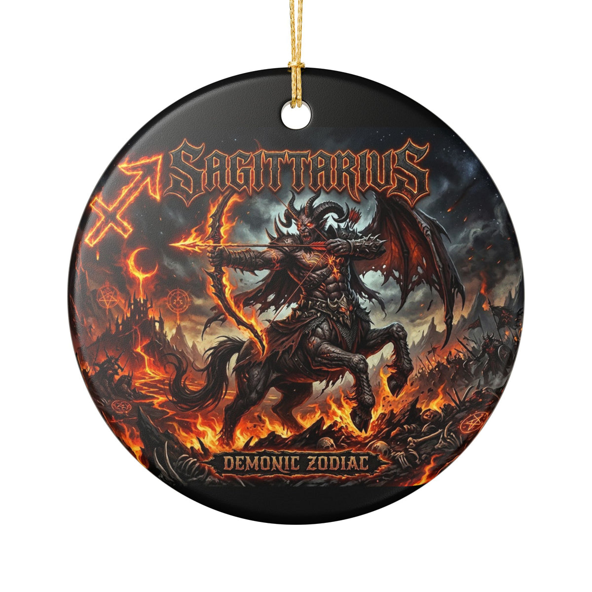 Sagittarius Demonic Zodiac Ceramic Ornament — Fiery Centaur Astrology Decoration