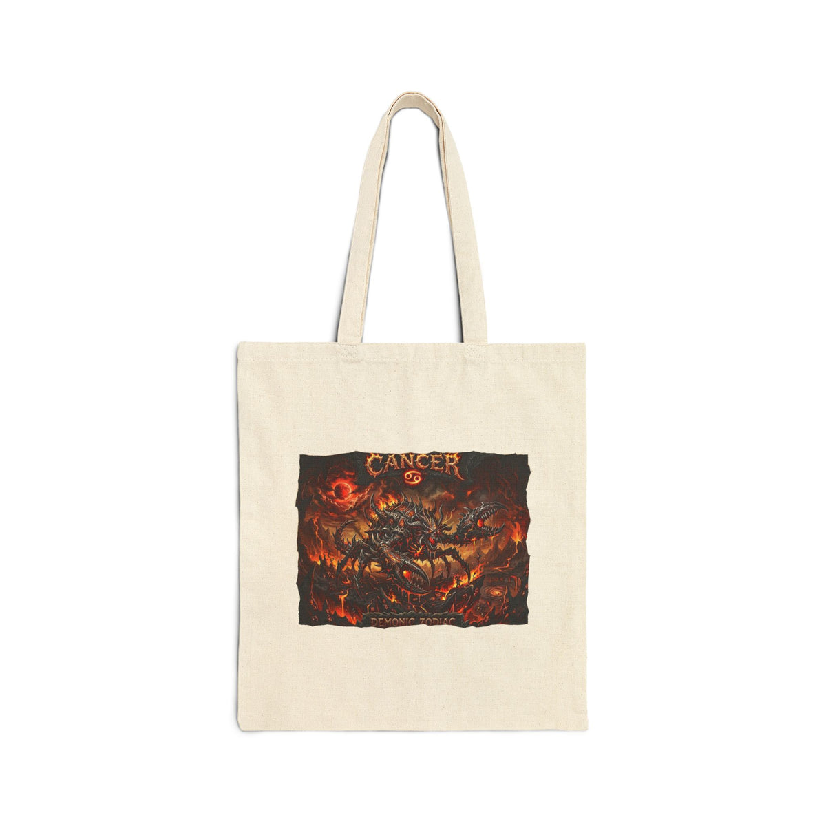 Demonic Cancer Zodiac Tote Bag — Dark Fantasy Canvas Tote for Goth/Alternative Fans