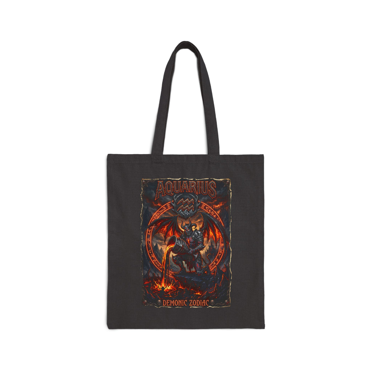 Demonic Aquarius Zodiac Tote Bag — Fiery Astrological Canvas Grocery/Everyday Bag