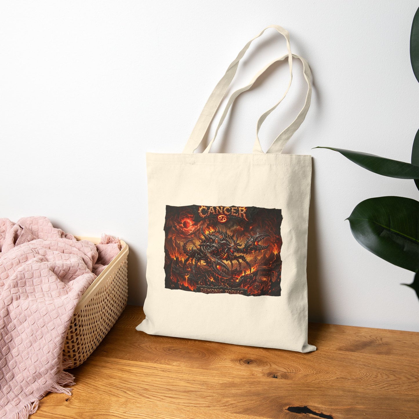 Demonic Cancer Zodiac Tote Bag — Dark Fantasy Canvas Tote for Goth/Alternative Fans