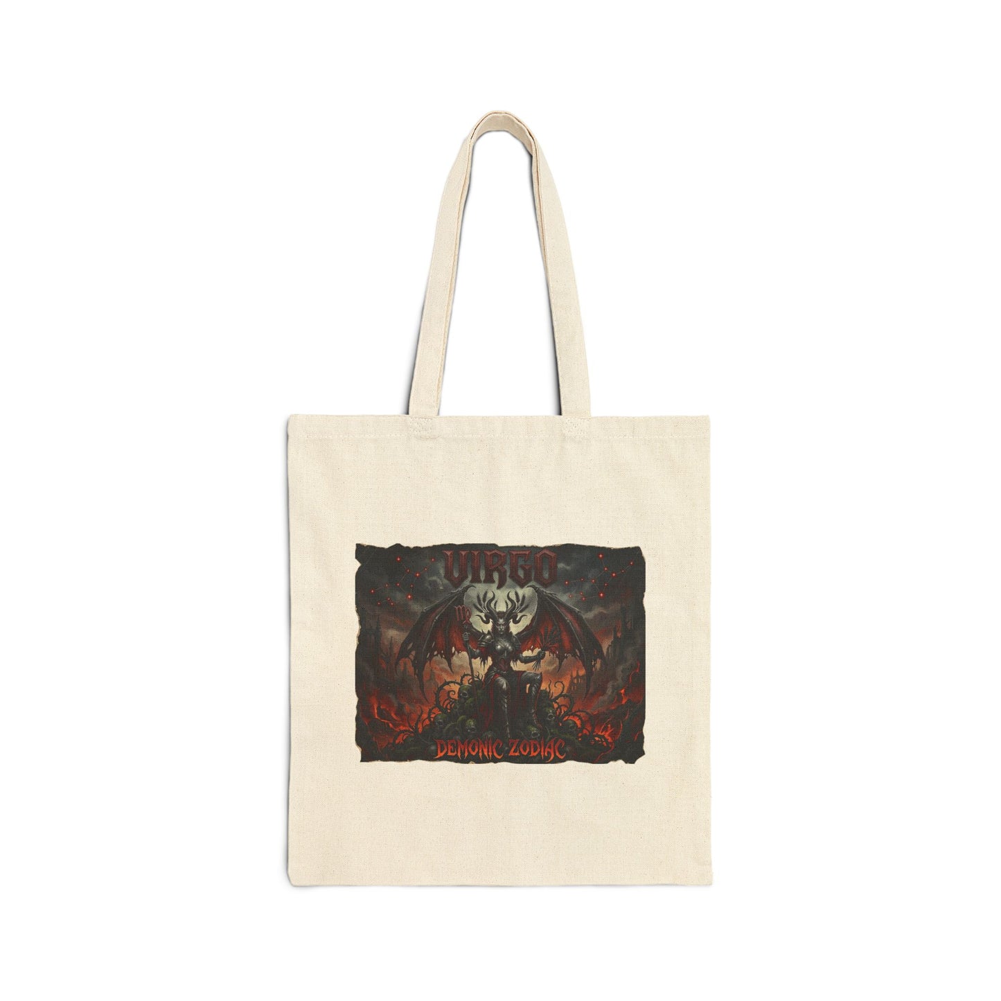 Demonic Zodiac Virgo Artwork Cotton Tote Bag — Dark Fantasy Graphic Canvas Shopper