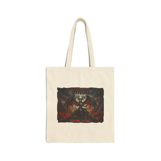 Demonic Zodiac Virgo Artwork Cotton Tote Bag — Dark Fantasy Graphic Canvas Shopper