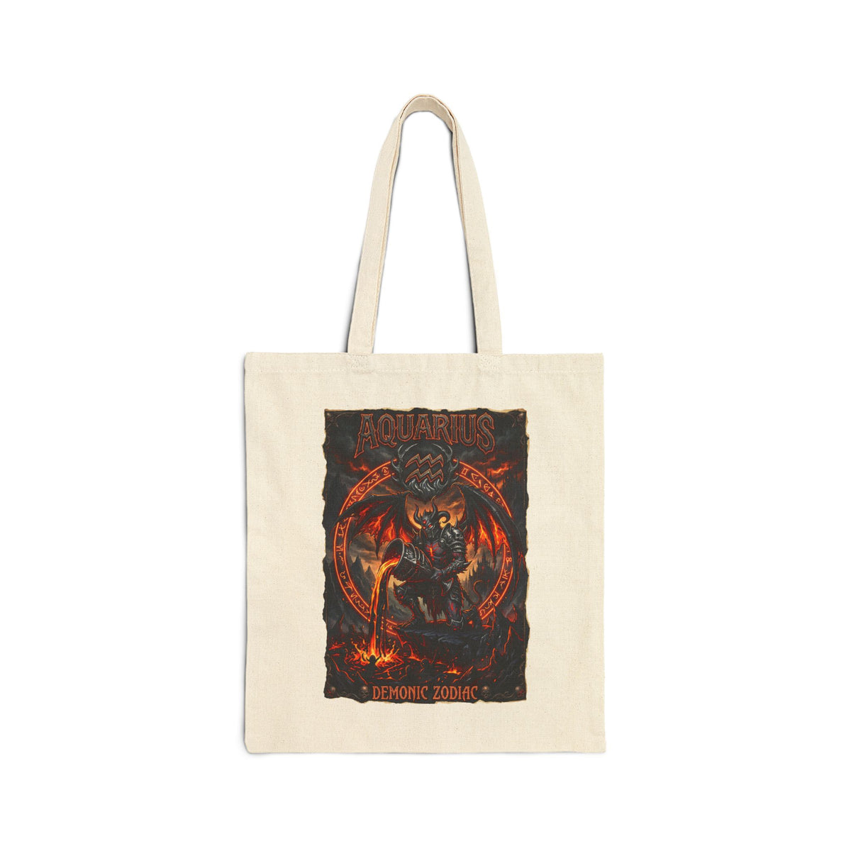 Demonic Aquarius Zodiac Tote Bag — Fiery Astrological Canvas Grocery/Everyday Bag