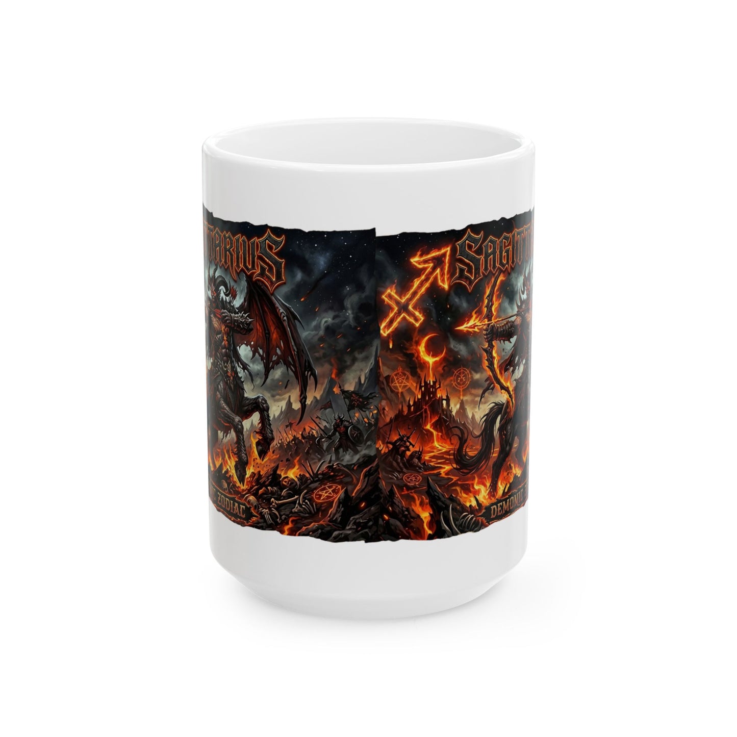 Demonic Sagittarius Ceramic Mug (11oz/15oz) — Demon & Inferno Art Coffee Cup