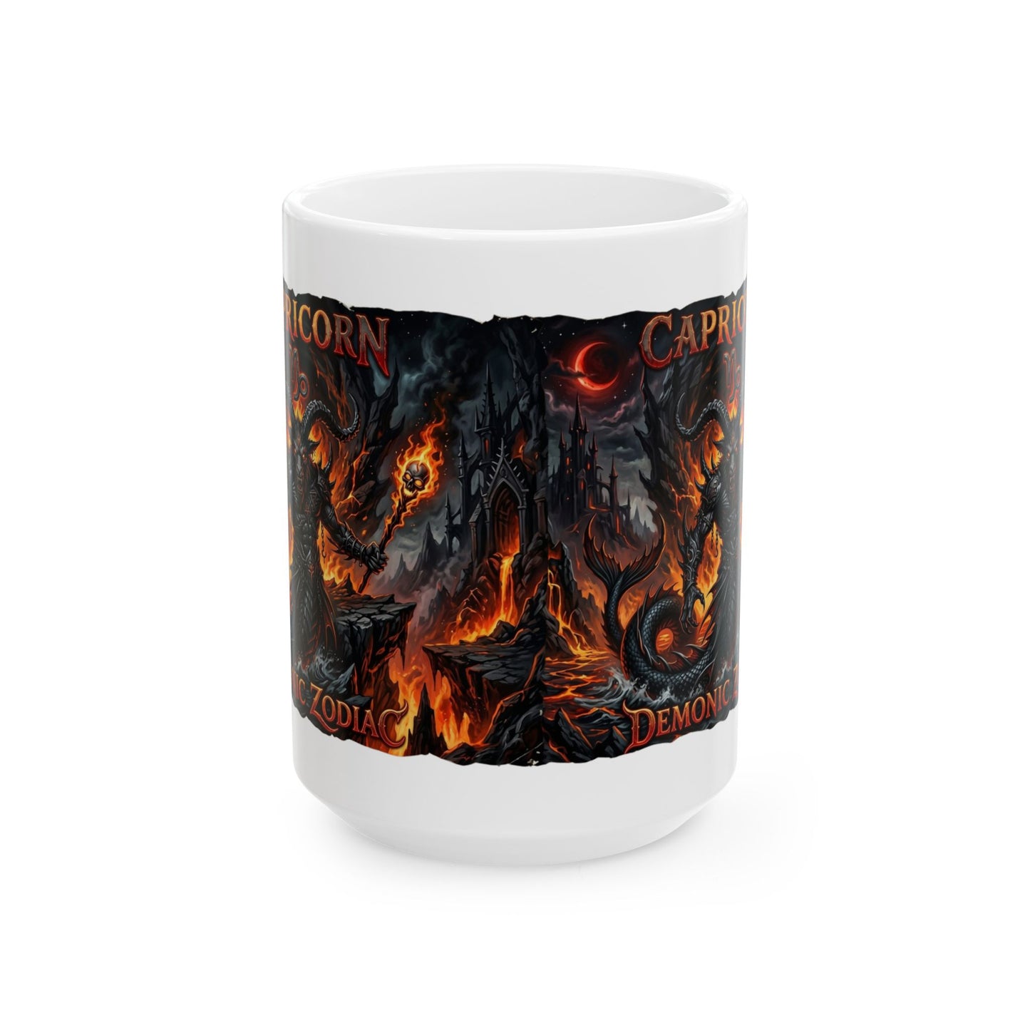Capricorn Demon Zodiac Ceramic Mug — Fiery Gothic Astrology Coffee Cup (11oz/15oz)