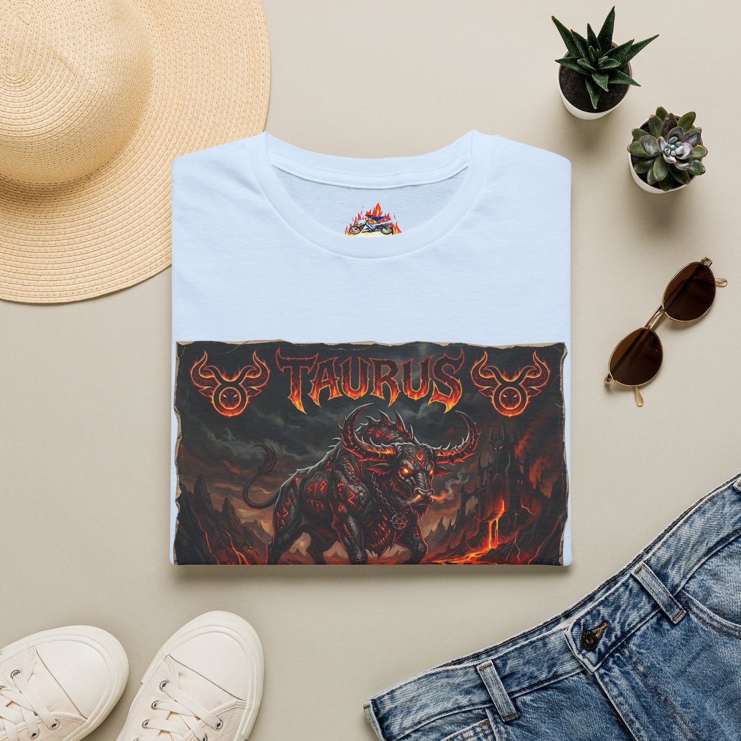Taurus Bull Graphic T-Shirt — Fiery Zodiac Design