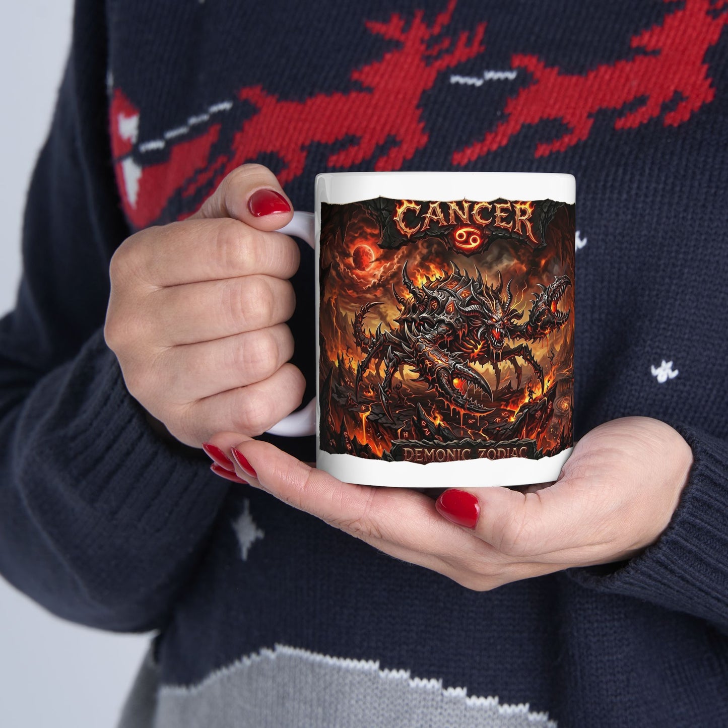 Demonic Cancer Ceramic Mug — Fiery Demon Design (11oz/15oz)