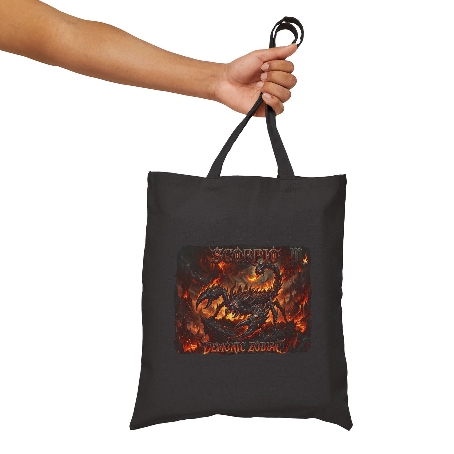Demonic Scorpio Zodiac Canvas Tote Bag — Fiery Scorpion Collage Art Tote