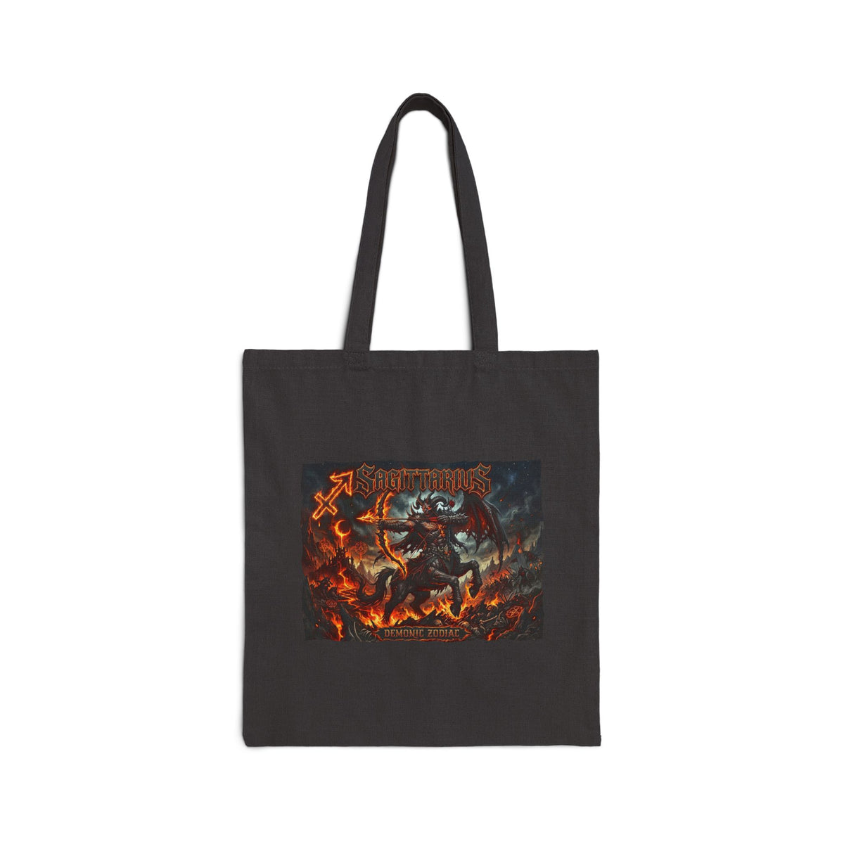 Demonic Sagittarius Zodiac Canvas Tote Bag – Gothic Rock Graphic Beach & Market Bag