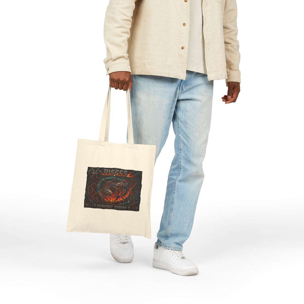 Demonic Pisces Zodiac Canvas Tote Bag — Dark Fantasy Pisces Art  Eco Shopper