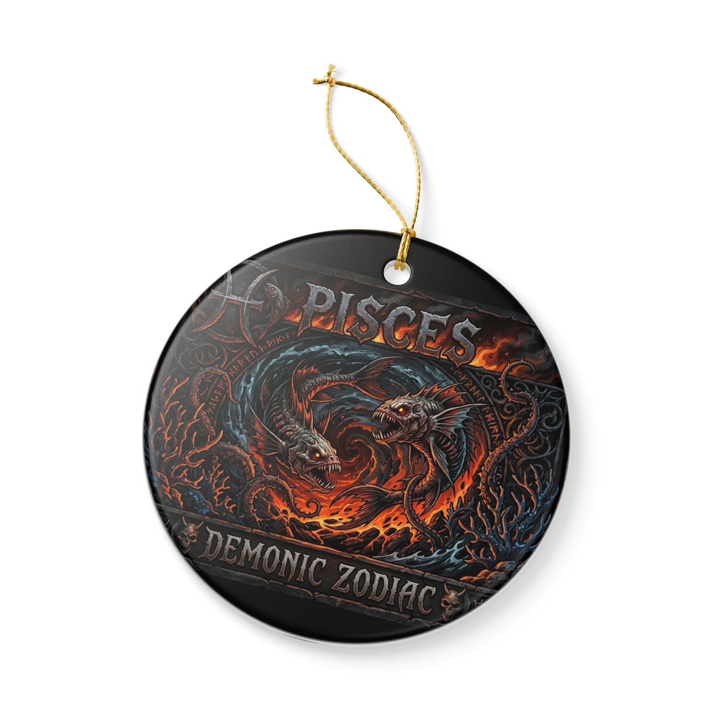 Pisces Ceramic Ornament — Demonic Zodiac Fish Decorative Hanging Ornament
