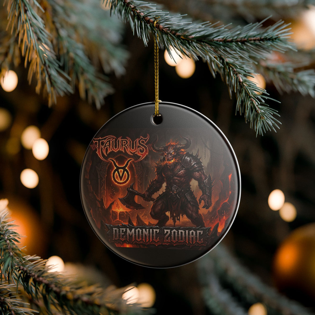 Taurus Demonic Zodiac Ceramic Ornament – Fiery Mythic Bull Decoration