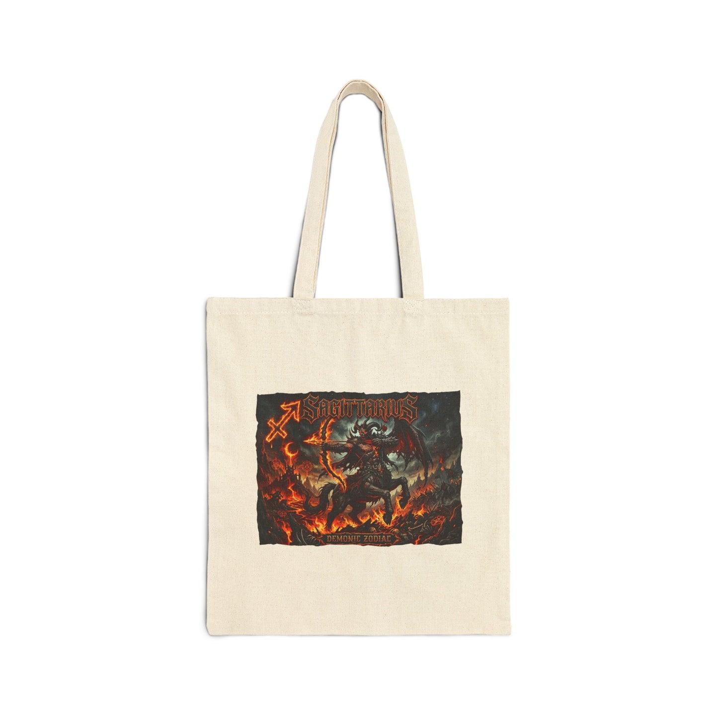 Demonic Sagittarius Zodiac Canvas Tote Bag – Gothic Rock Graphic Beach & Market Bag