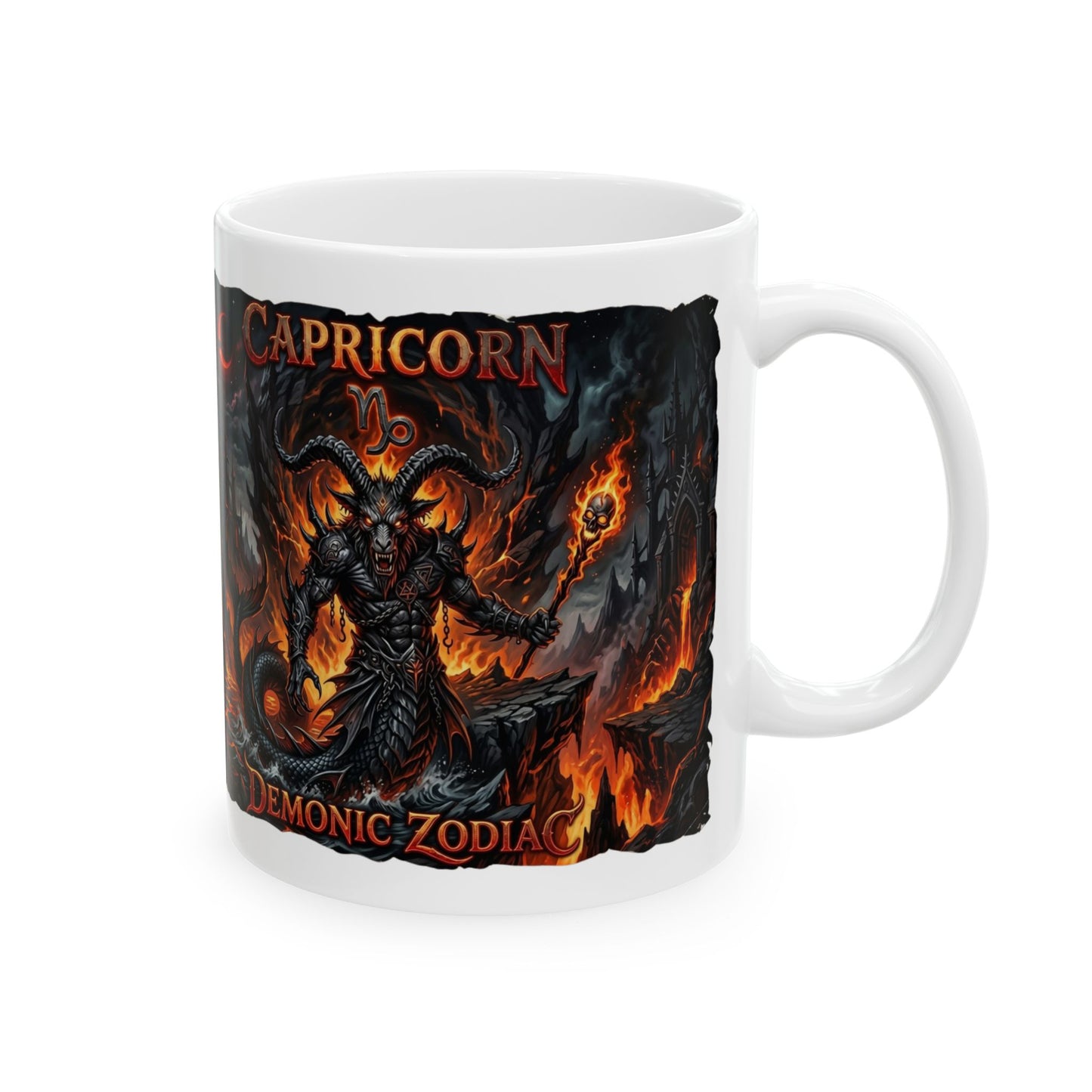 Capricorn Demon Zodiac Ceramic Mug — Fiery Gothic Astrology Coffee Cup (11oz/15oz)