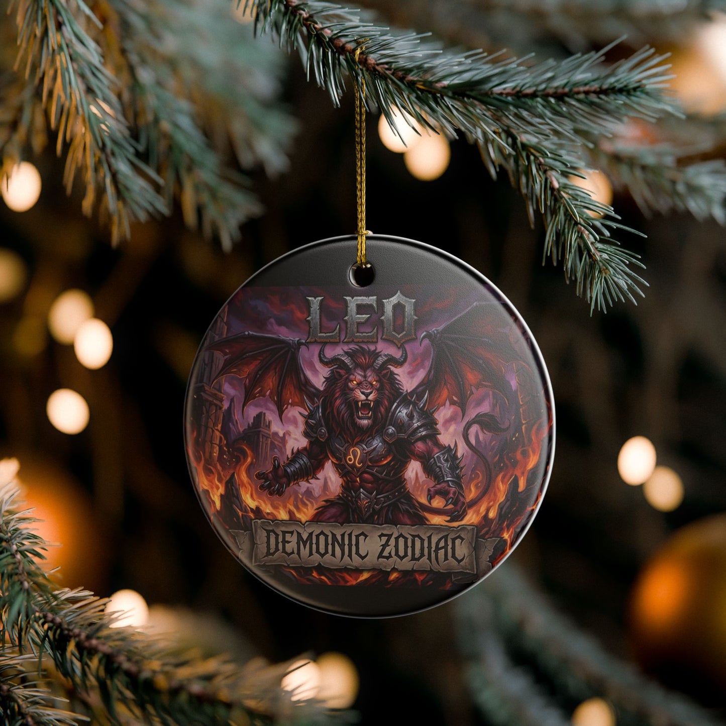 Leo Demonic Zodiac Ceramic Ornament — Fiery Lion Astrology Decoration