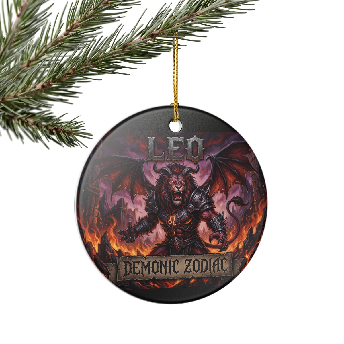 Leo Demonic Zodiac Ceramic Ornament — Fiery Lion Astrology Decoration