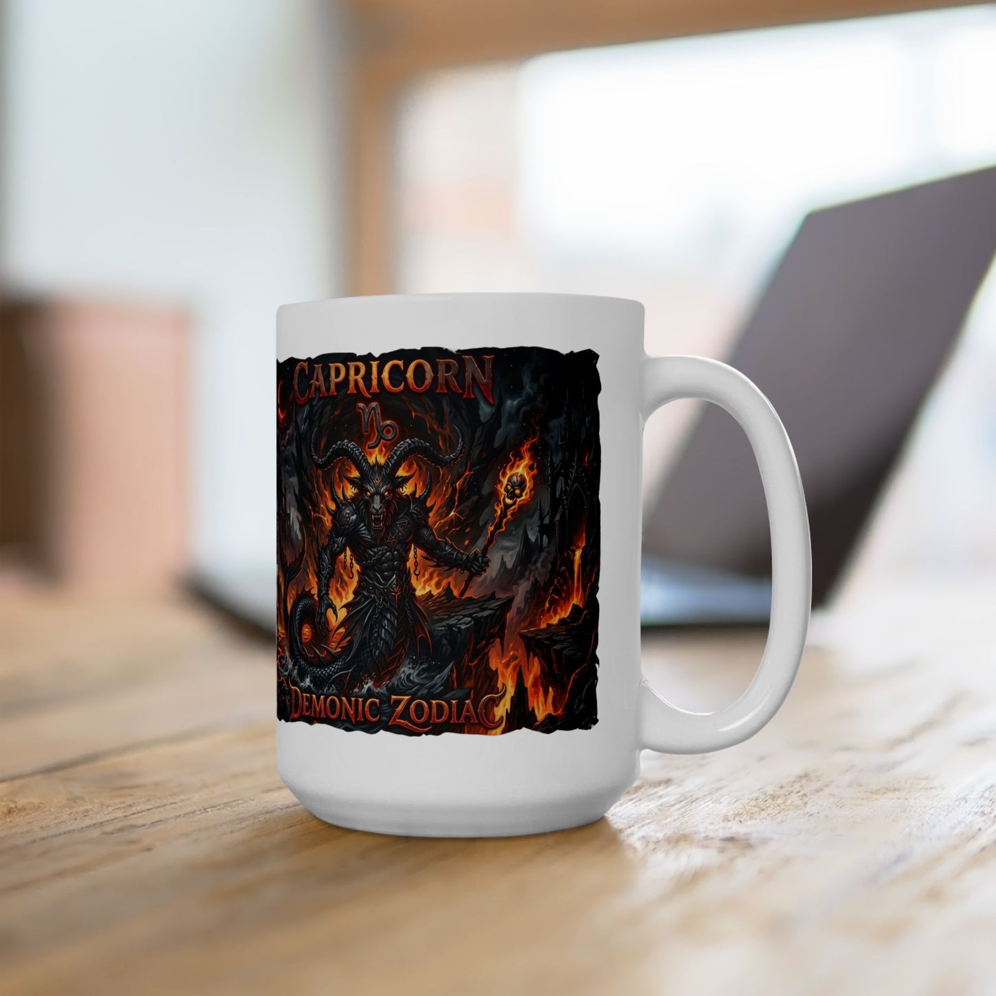 Capricorn Demon Zodiac Ceramic Mug — Fiery Gothic Astrology Coffee Cup (11oz/15oz)
