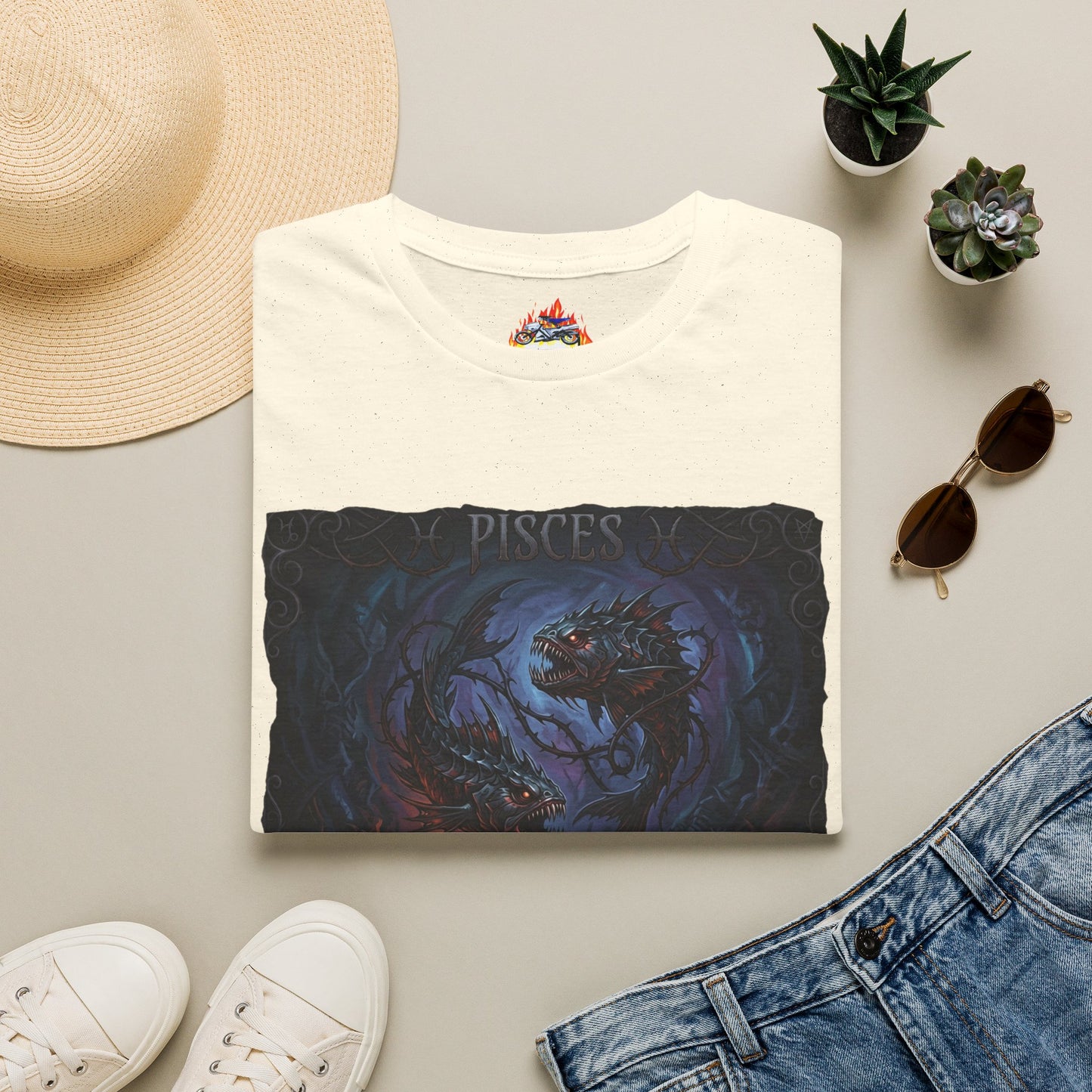 Pisces Zodiac T-Shirt — Dark Mythic Fish Astrology Tee