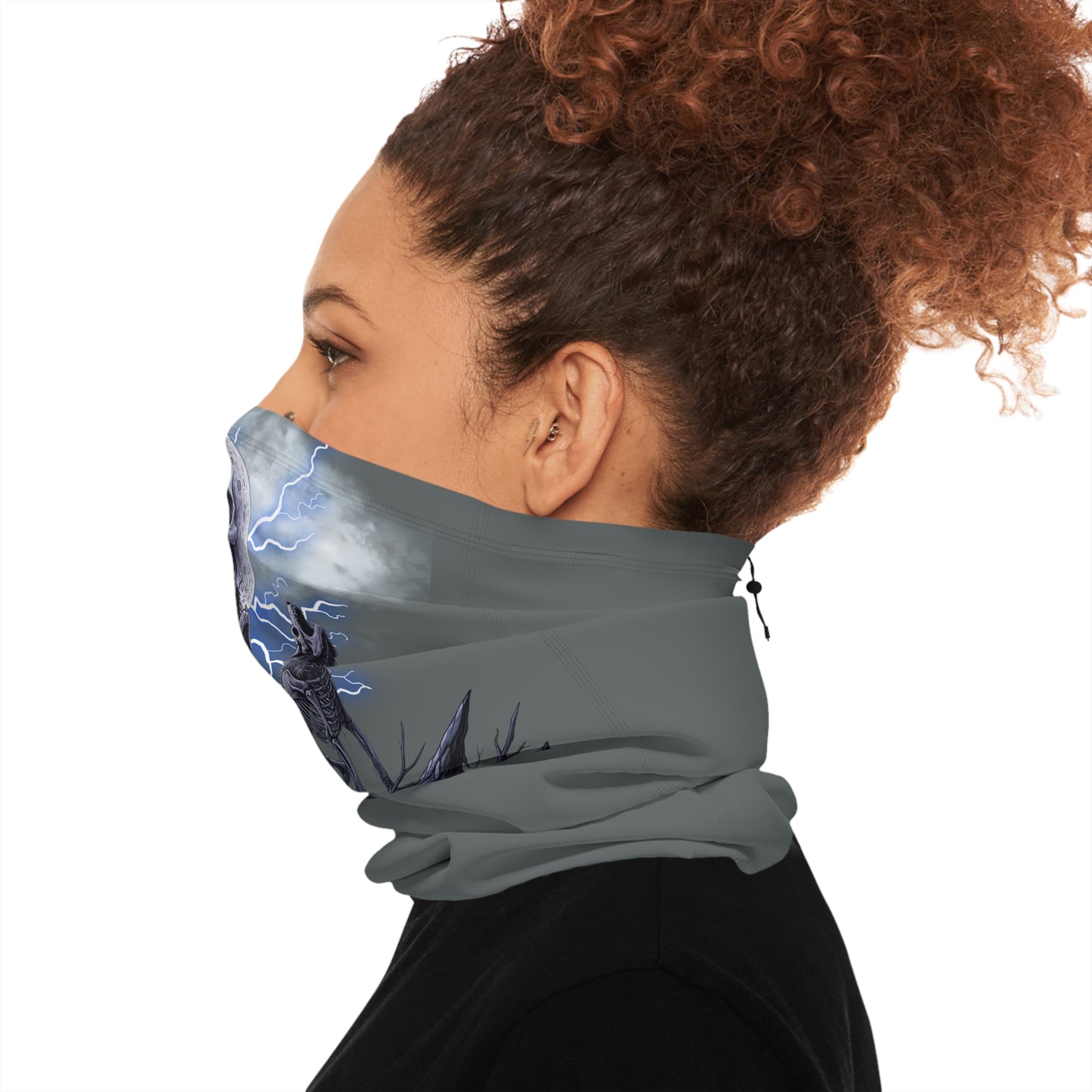 Skull Moon Wolf Neck Gaiter — Winter Face Mask with Drawstring