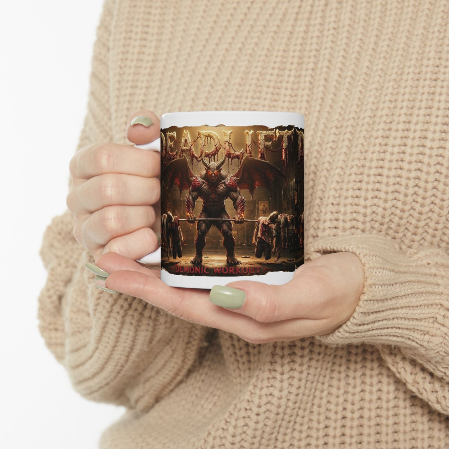 Demonic Workout Ceramic Mug – "Dead lift" Horror Coffee Cup (11oz, 15oz)