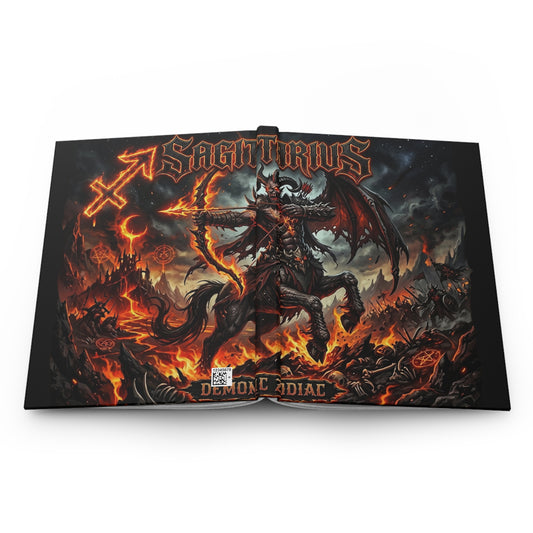 Sagittarius Demon Fire Hardcover Journal — Lined Matte Notebook for Astrology & Gothic Art Fans
