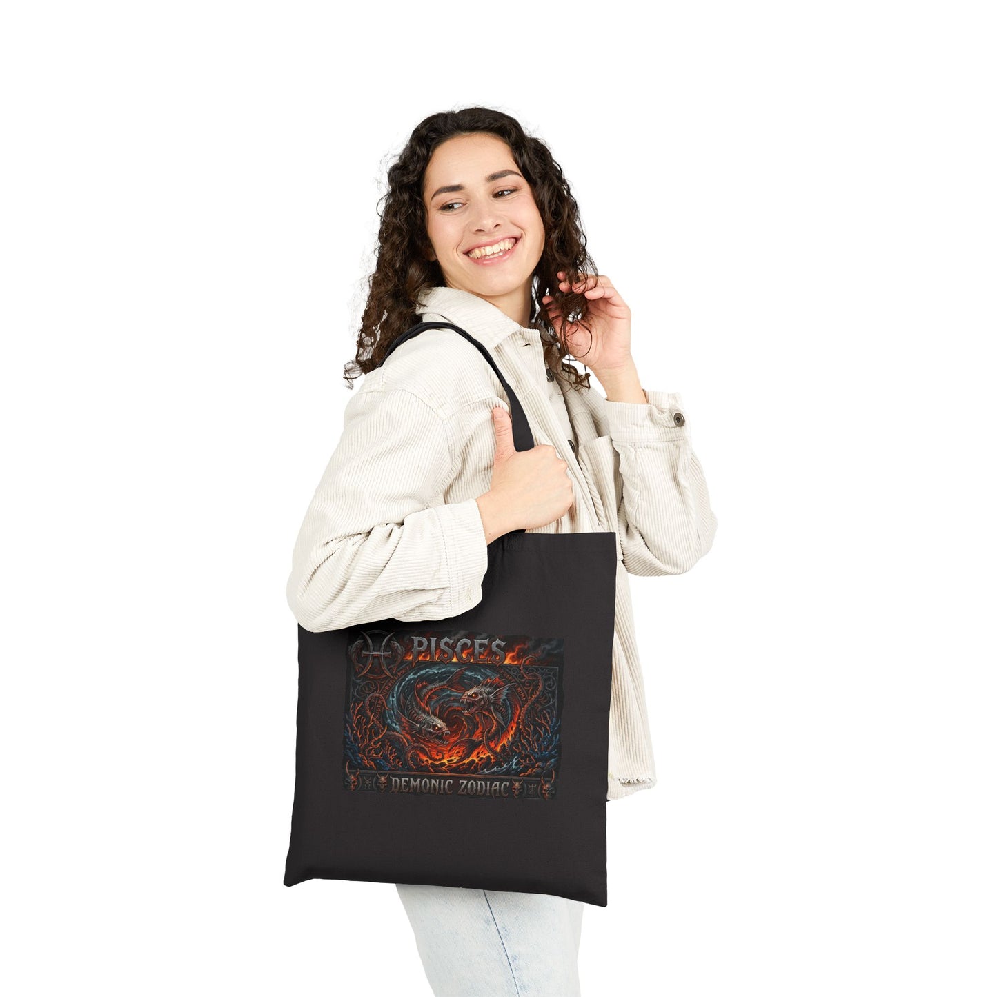 Demonic Pisces Zodiac Canvas Tote Bag — Dark Fantasy Pisces Art  Eco Shopper