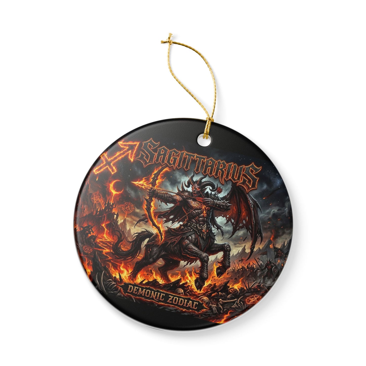Sagittarius Demonic Zodiac Ceramic Ornament — Fiery Centaur Astrology Decoration