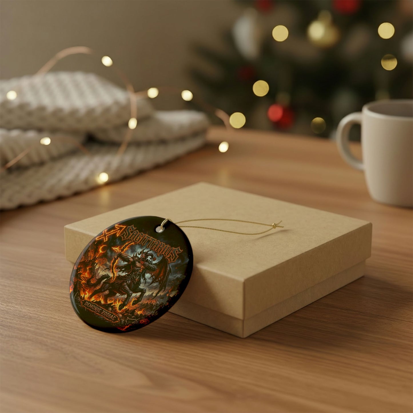 Sagittarius Demonic Zodiac Ceramic Ornament — Fiery Centaur Astrology Decoration