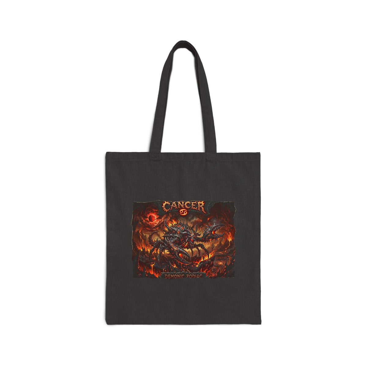 Demonic Cancer Zodiac Tote Bag — Dark Fantasy Canvas Tote for Goth/Alternative Fans
