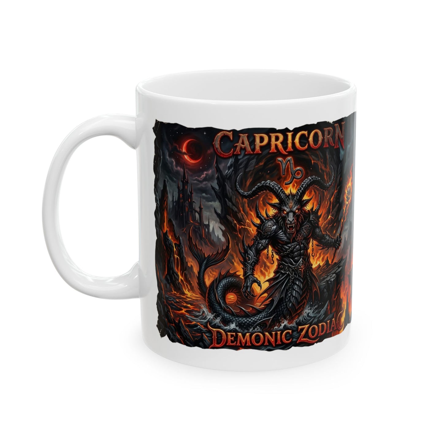 Capricorn Demon Zodiac Ceramic Mug — Fiery Gothic Astrology Coffee Cup (11oz/15oz)