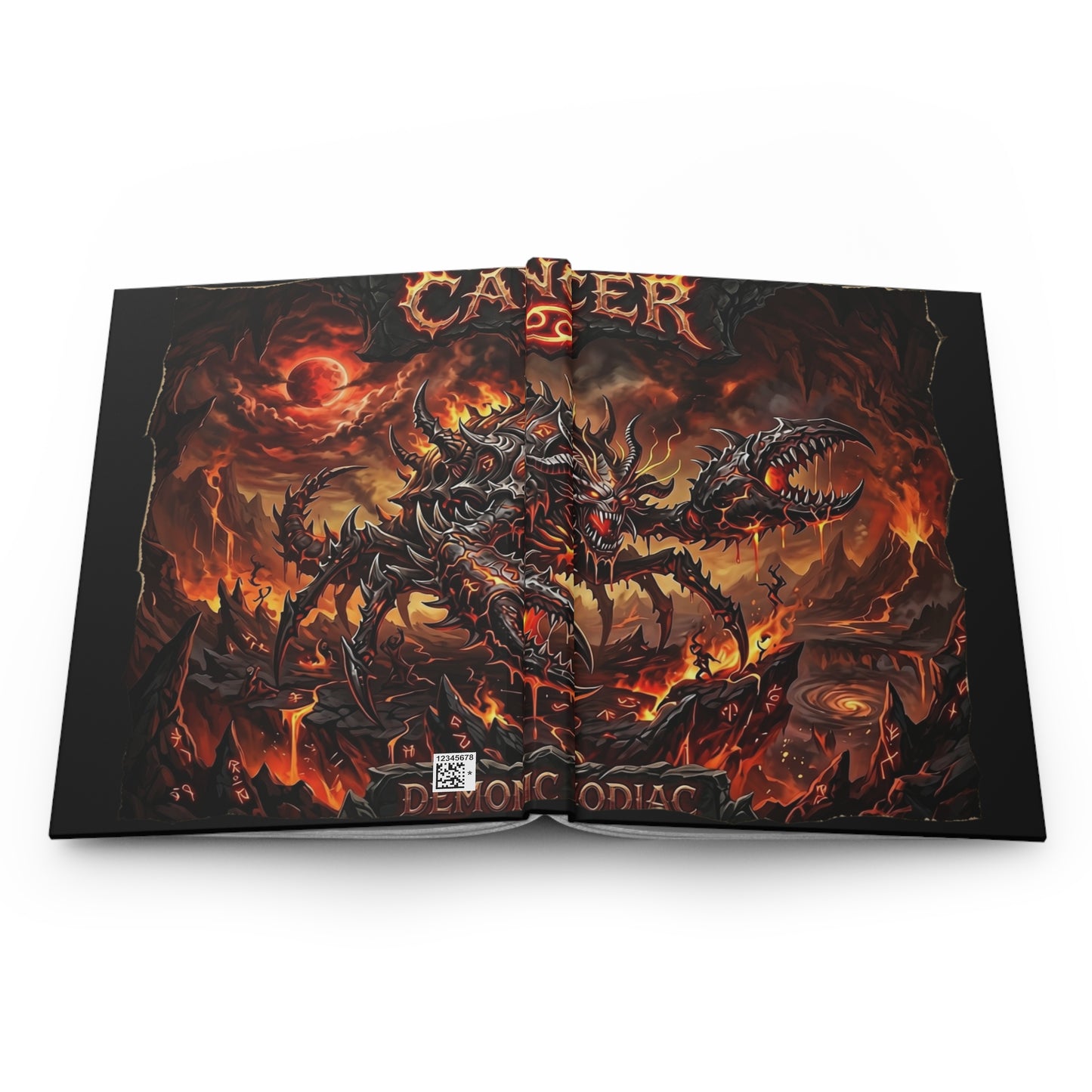 Demonic Cancer Hardcover Journal — Fiery Metal Art Lined Notebook (Cancer Zodiac)