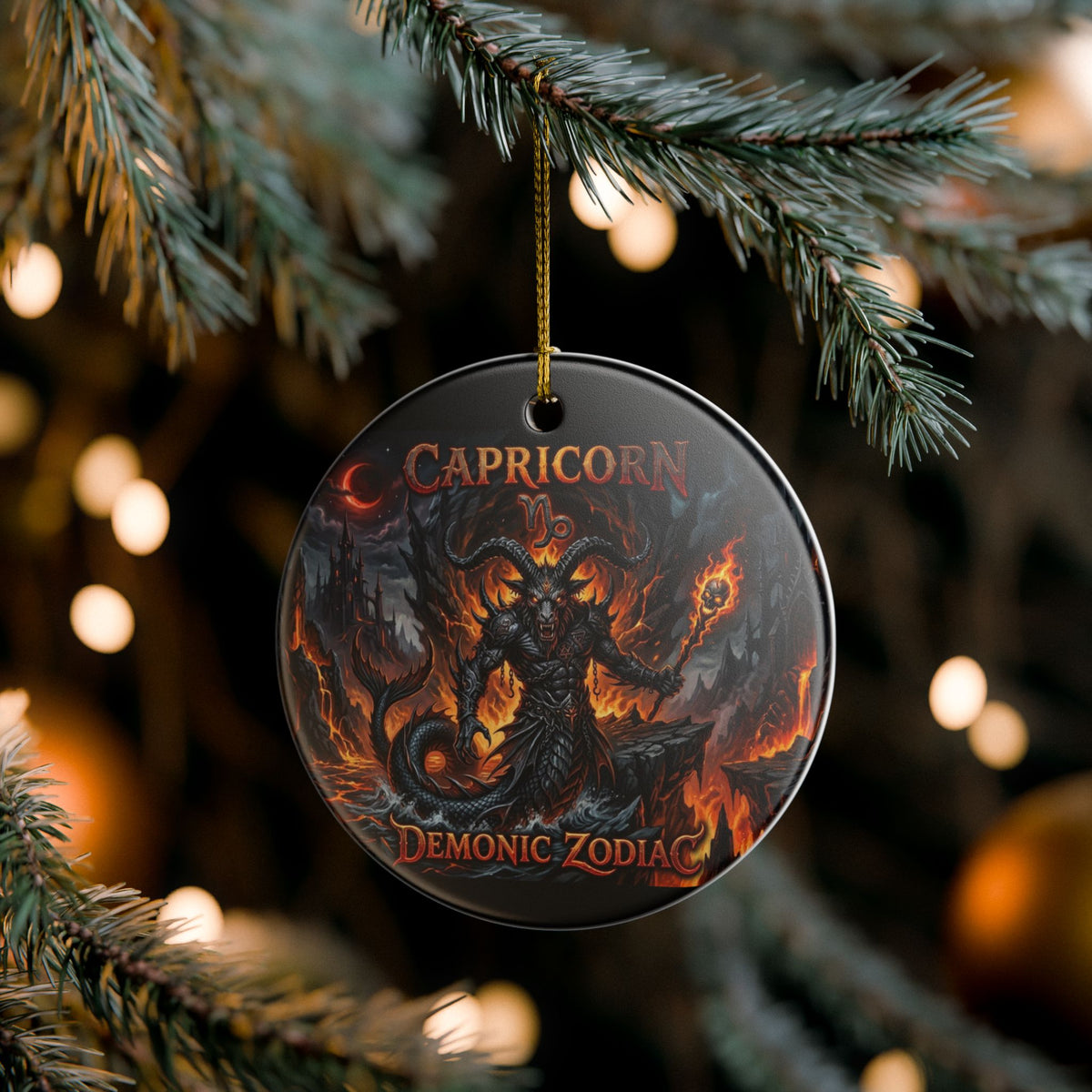 Capricorn Demonic Zodiac Ceramic Ornament — Gothic Astrological Holiday Decoration