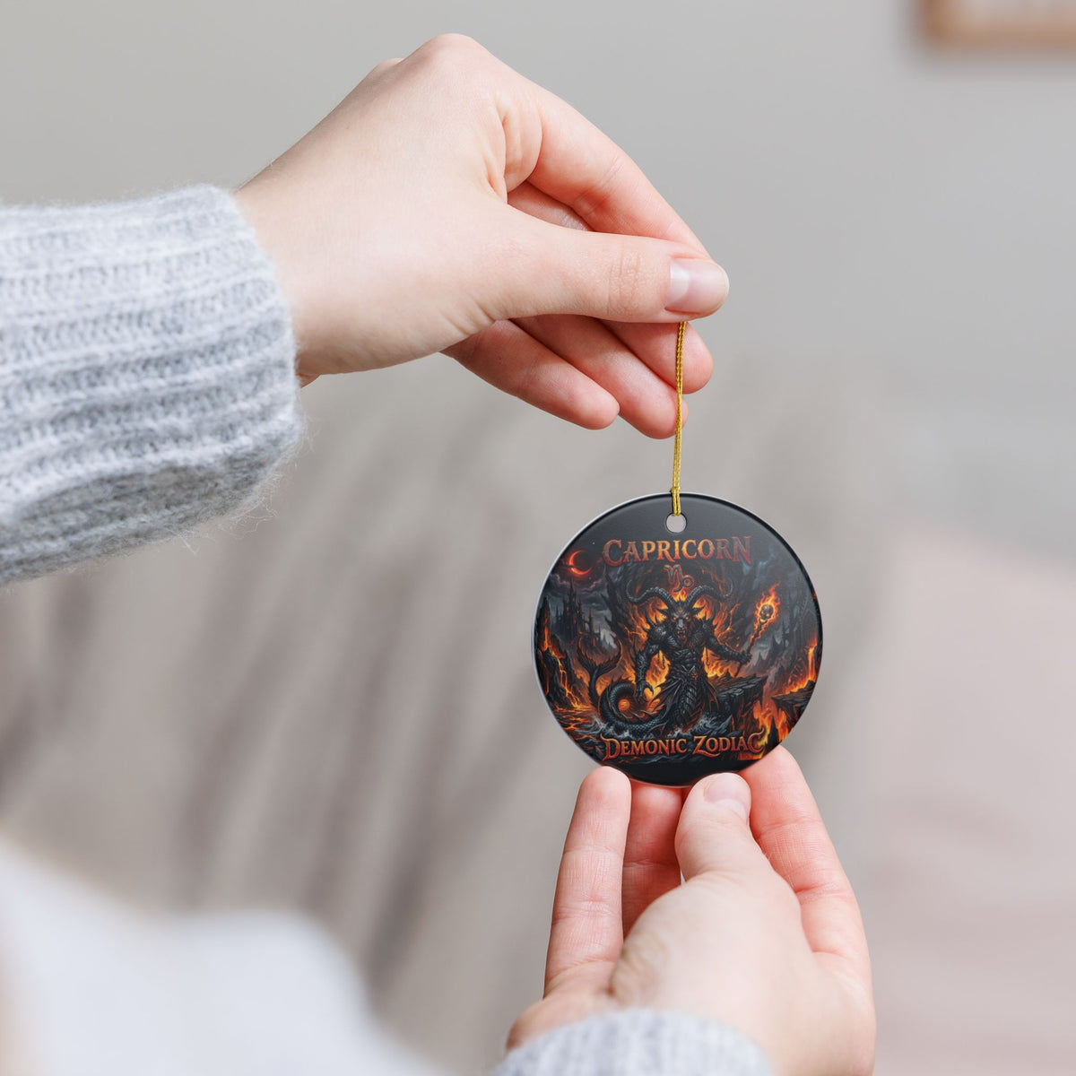 Capricorn Demonic Zodiac Ceramic Ornament — Gothic Astrological Holiday Decoration