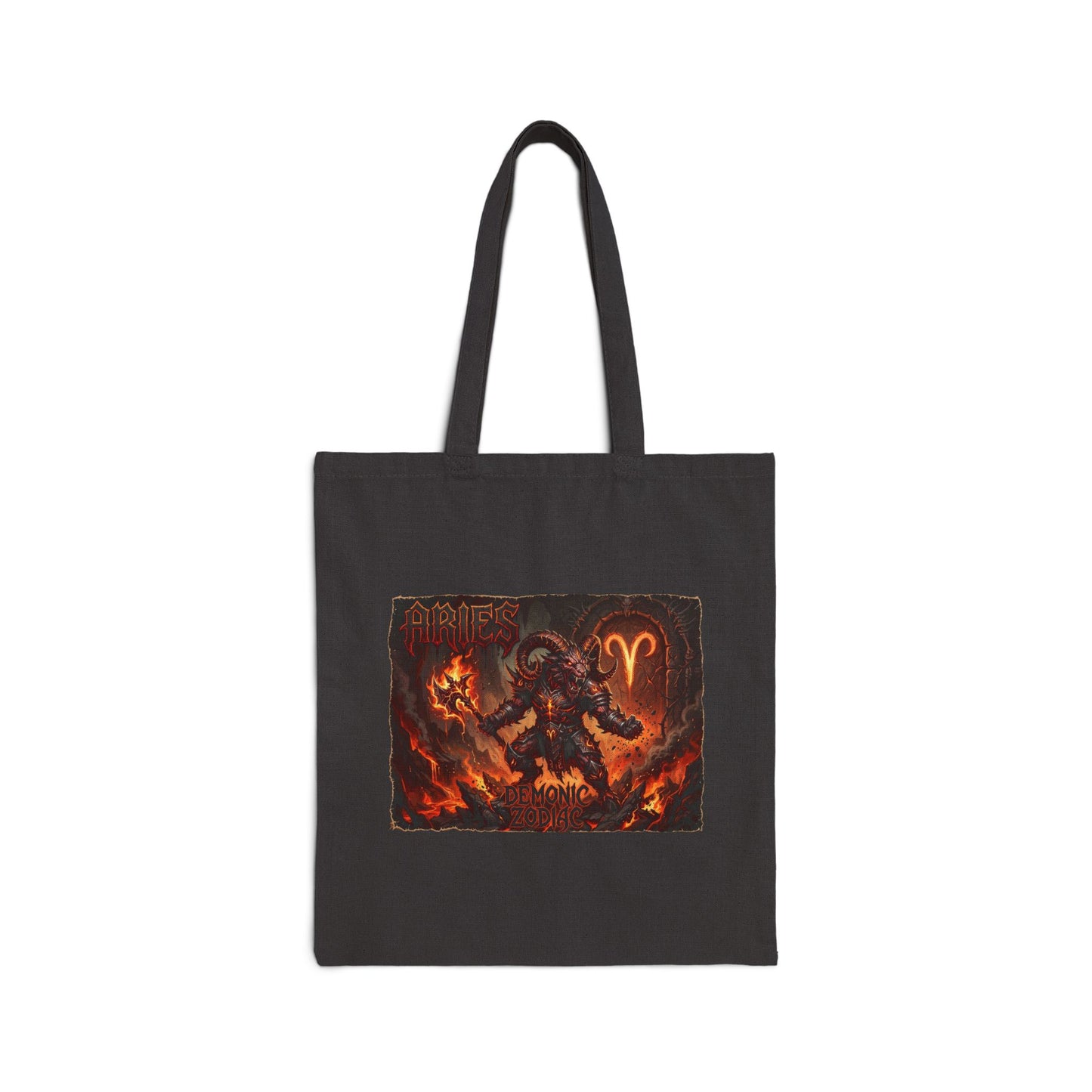 Demonic Aries Zodiac Canvas Tote Bag — Zodiac Fire Sign Gothic Tote