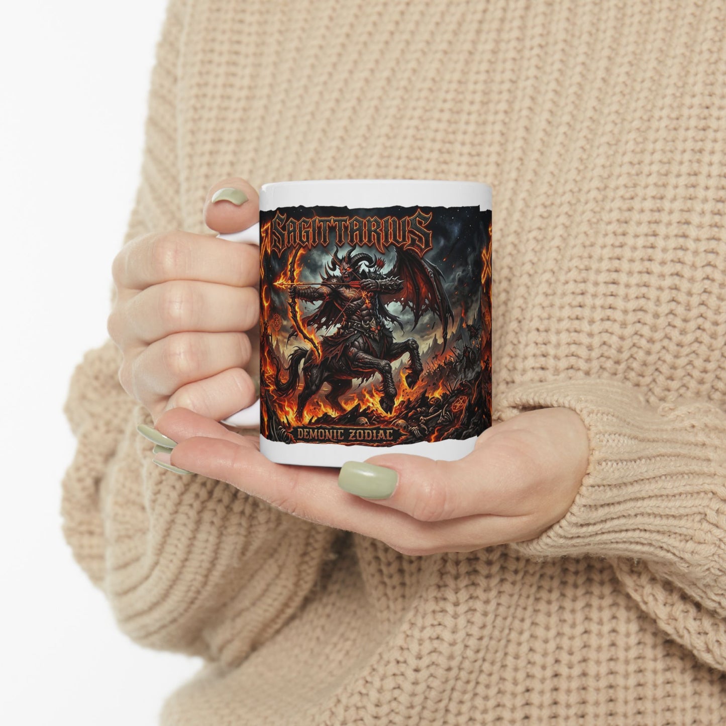 Demonic Sagittarius Ceramic Mug (11oz/15oz) — Demon & Inferno Art Coffee Cup