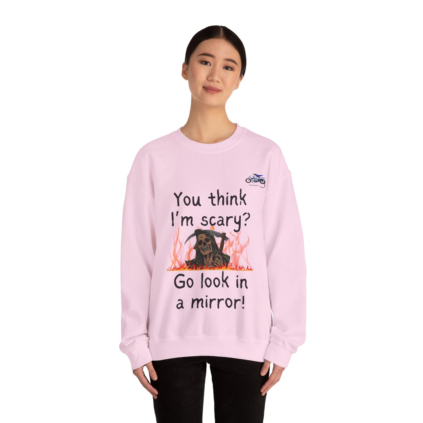 Funny Halloween Crewneck Sweatshirt - 'You Think I'm Scary? Go Look in a Mirror!'