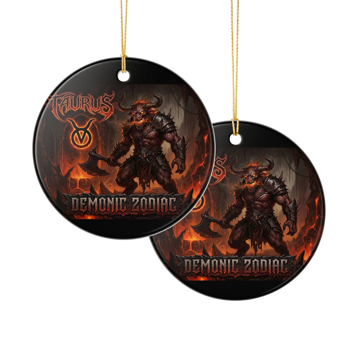 Taurus Demonic Zodiac Ceramic Ornament – Fiery Mythic Bull Decoration