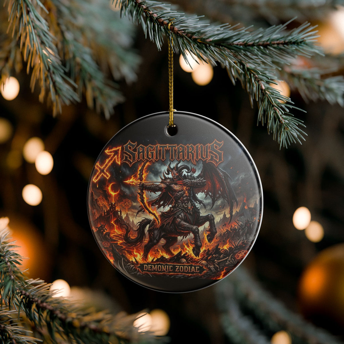 Sagittarius Demonic Zodiac Ceramic Ornament — Fiery Centaur Astrology Decoration