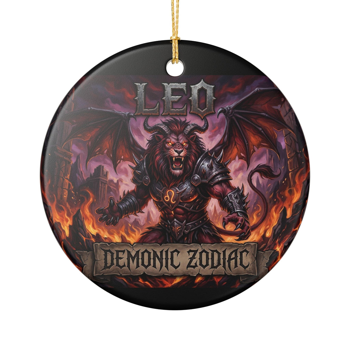Leo Demonic Zodiac Ceramic Ornament — Fiery Lion Astrology Decoration
