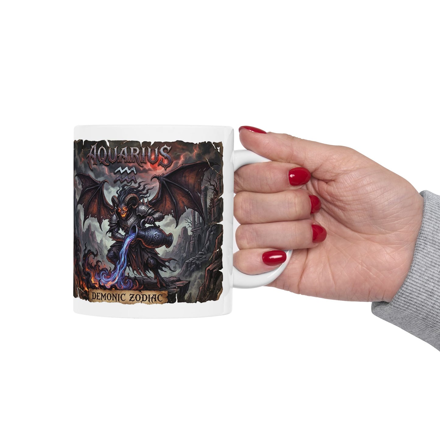 Demonic Aquarius Ceramic Mug (11oz/15oz) — Dark Gothic Fantasy Coffee Cup