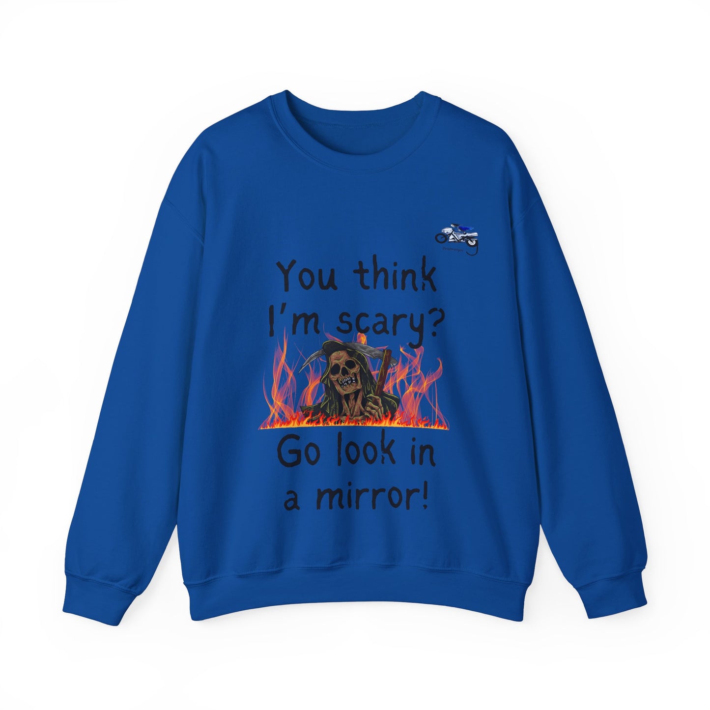 Funny Halloween Crewneck Sweatshirt - 'You Think I'm Scary? Go Look in a Mirror!'