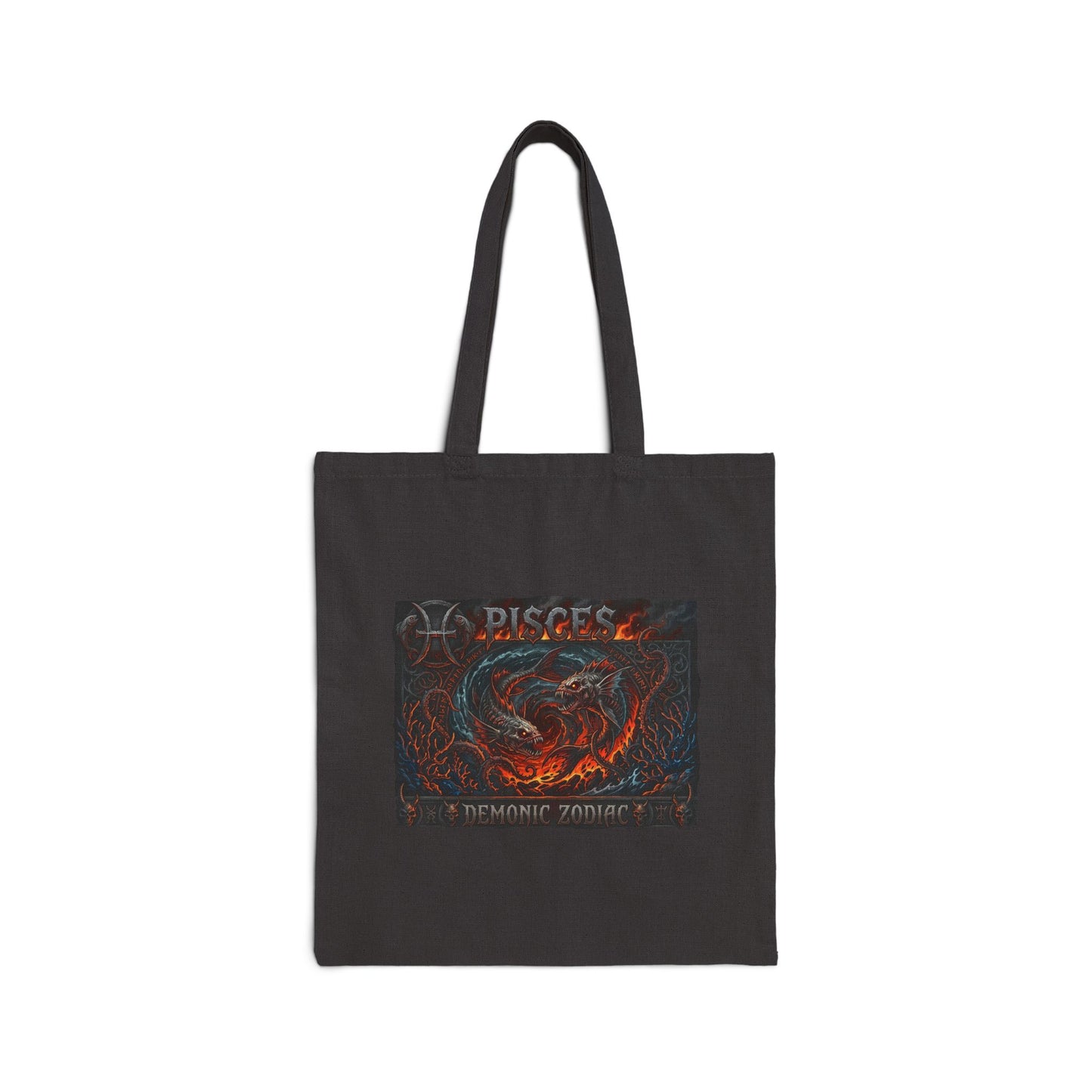 Demonic Pisces Zodiac Canvas Tote Bag — Dark Fantasy Pisces Art  Eco Shopper