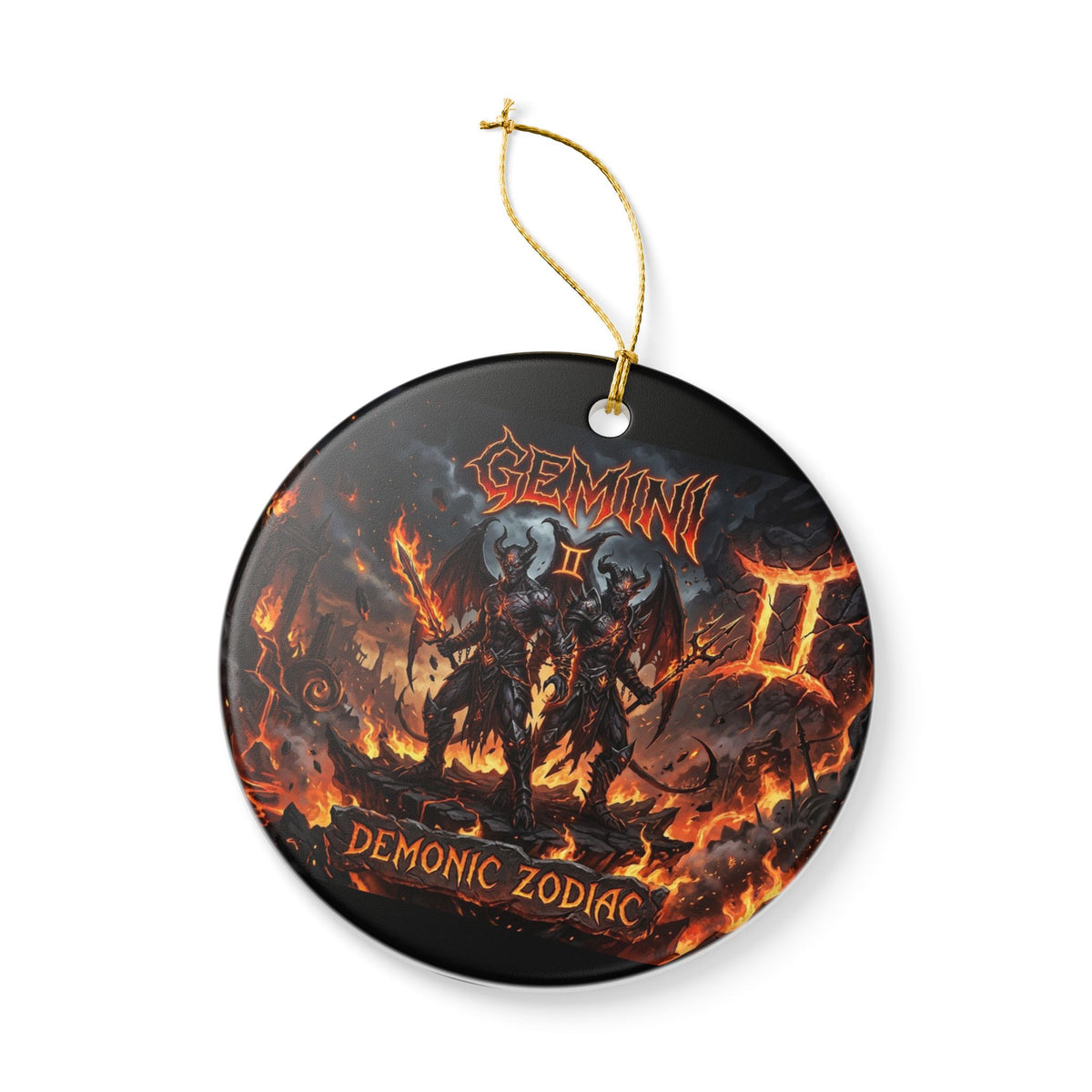 Gemini Demonic Zodiac Ceramic Ornament – Astrological Horror Holiday Decor